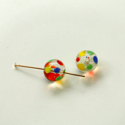 Lampwork Glass Beads Round 12mm Hand Painted Transparent Polka Dot 10pcs 11