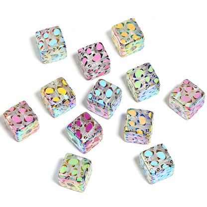 Square Acrylic Beads 14mm Grid and Fruit Pattern 50pcs 7