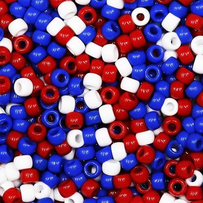 Independence Day Plastic Pony Beads 6mm Red Blue White 300pcs 2