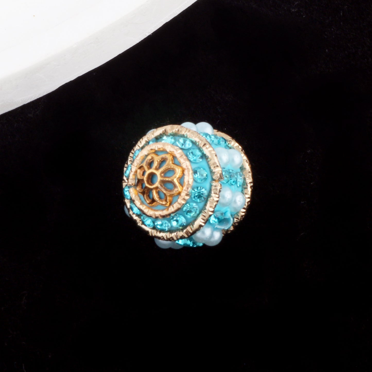 Vintage Nepal 15mm Rhinestone Beads Artificial Pearl Embedded 6pcs 10