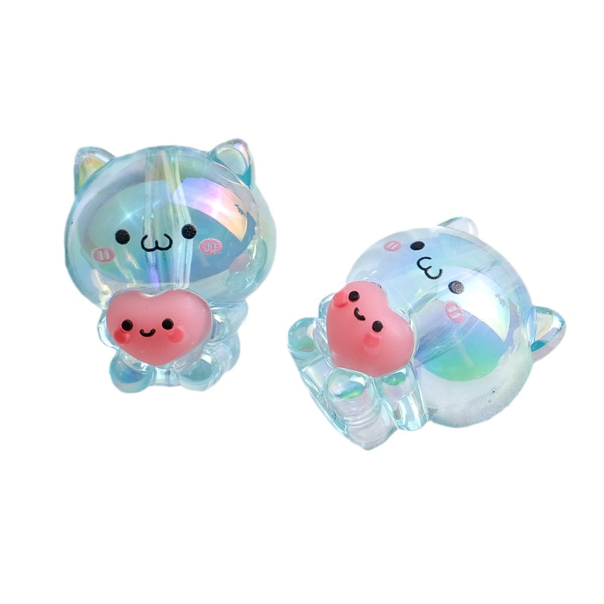 Plating Heart Acrylic Beads 27mm Transparent Cat Design 10pcs 2