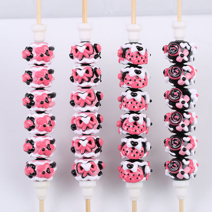 Hand Painted Acrylic Beads 16mm Black Pink Tone 10pcs