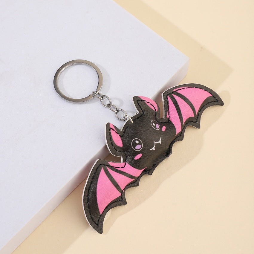 Pink Bat Metal Halloween Keychain Cute Wings Grin Design