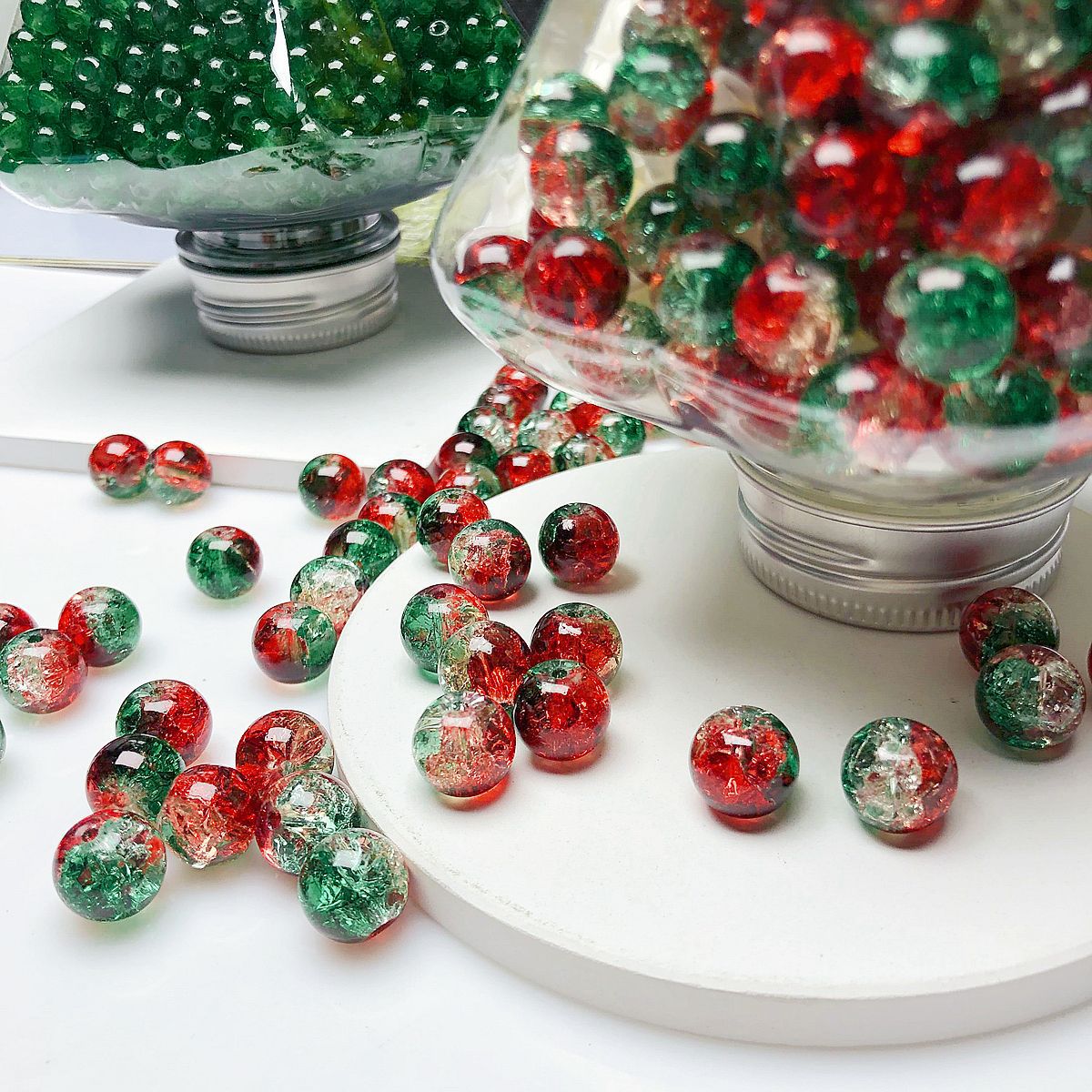 Crackle Glass Beads 8mm Christmas Red Green Clear 20pcs 2
