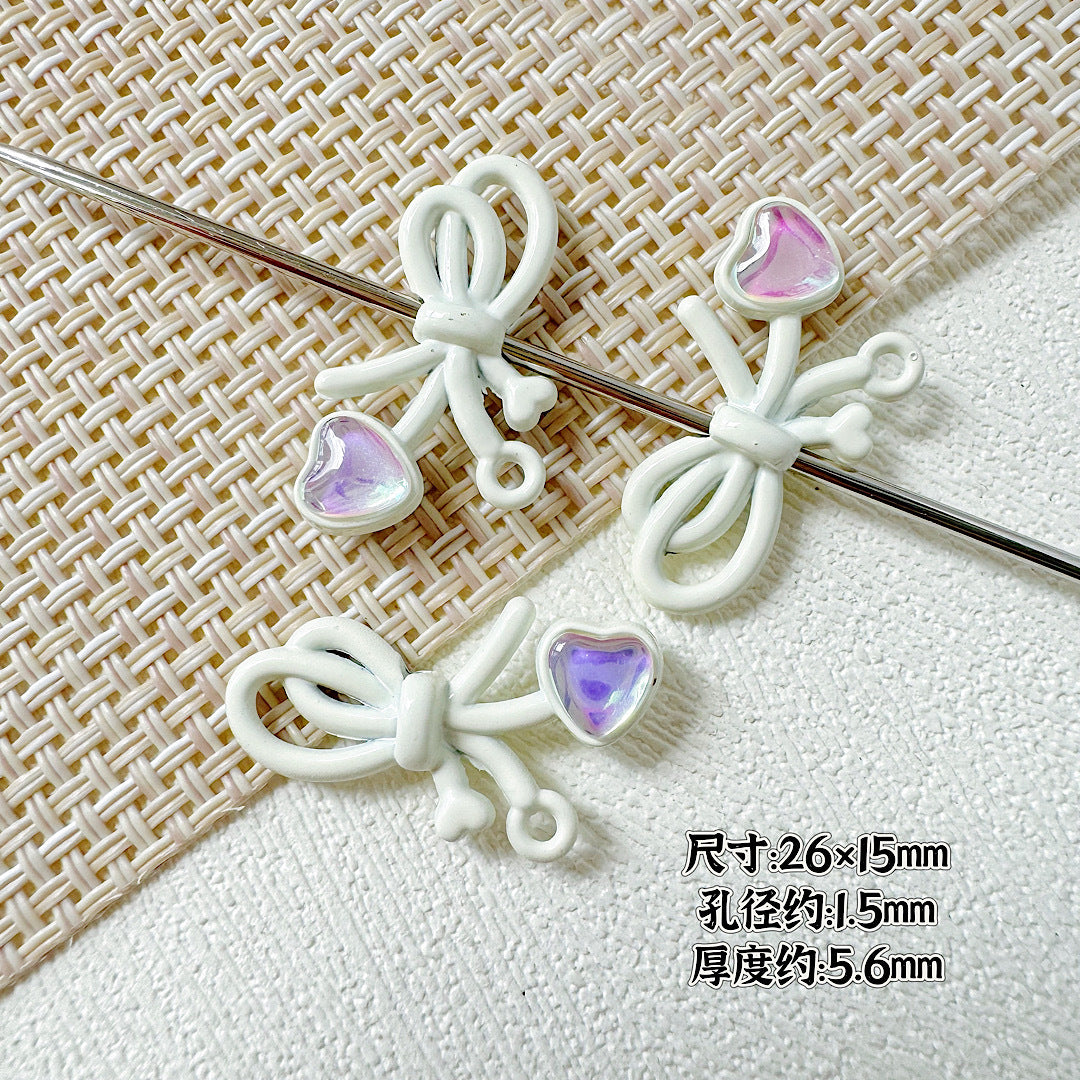 Dotted Bow Metal Beads 20mm Rhinestone Embedded Bow Metal Beads 26mm Painted 10pcs 15