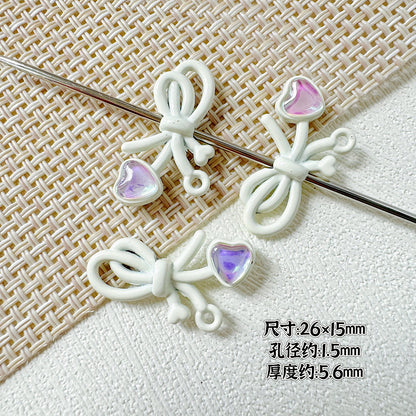 Dotted Bow Metal Beads 20mm Rhinestone Embedded Bow Metal Beads 26mm Painted 10pcs 15