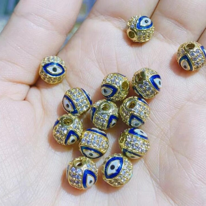 Round Rhinestone Beads 8mm 10mm Evil Eye Enamel Brass 1pc