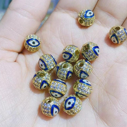 Round Rhinestone Beads 8mm 10mm Evil Eye Enamel Brass 1pc