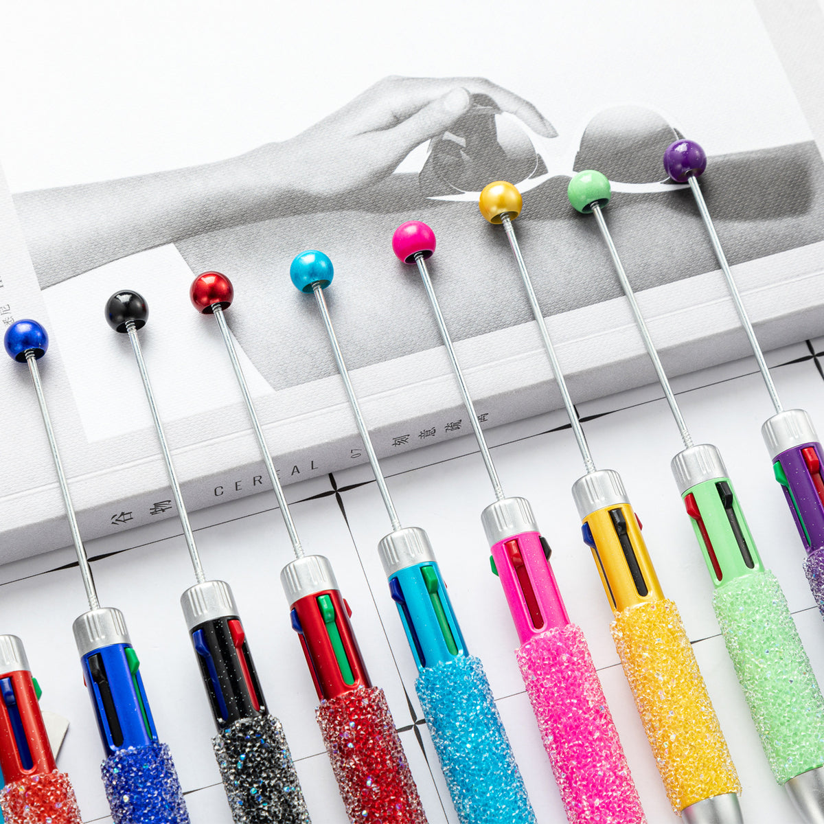 Beadable Pen Four Color Plastic Sugar Bead Design 4 In 1