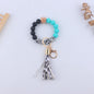 Leopard Print Silicone Bead Tassel Wristlet Keychain 7