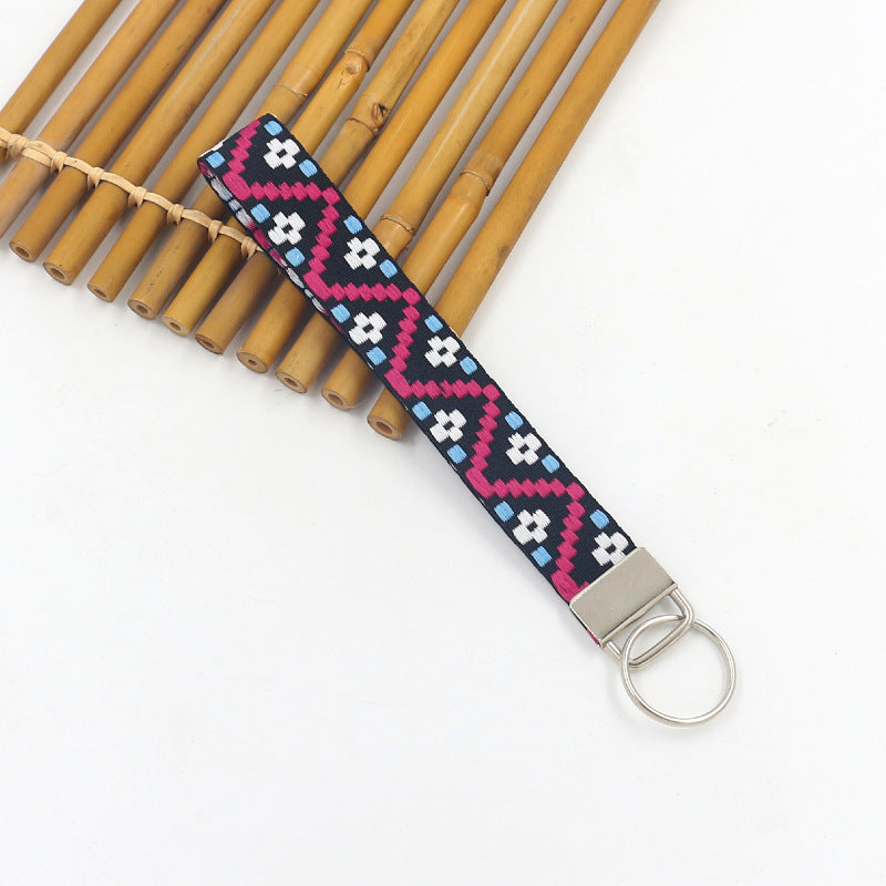 Bohemian Style Wristlet Keychain Antique Silver Polyester 2pcs 17cm 15