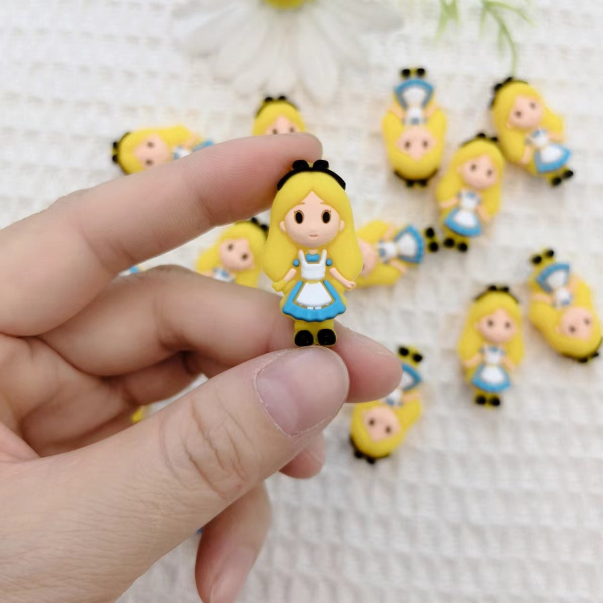 Silicone 3D Focal Beads Little Girl Yellow Hair Black Bow 20pcs 4