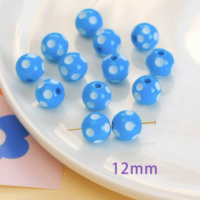 Bright Polka Dot Resin Beads 12mm Glossy Multicolor 20pcs 15