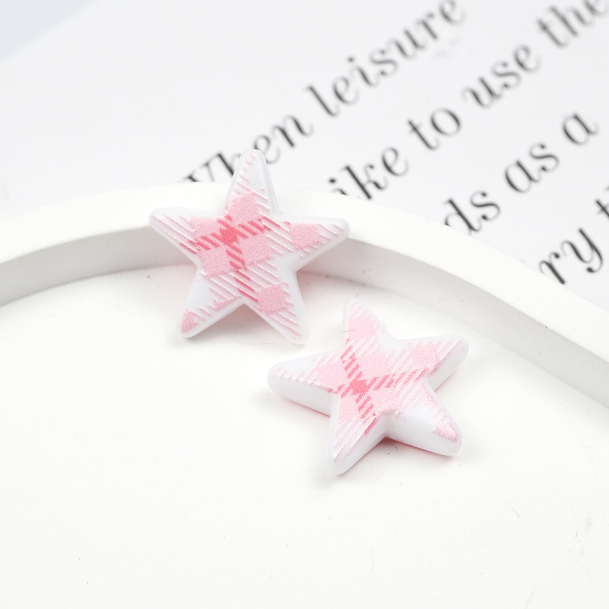 Grid Pattern Printed Star Acrylic Beads 21mm Multicolor 20pcs 4