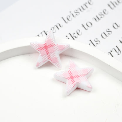 Grid Pattern Printed Star Acrylic Beads 21mm Multicolor 20pcs 4