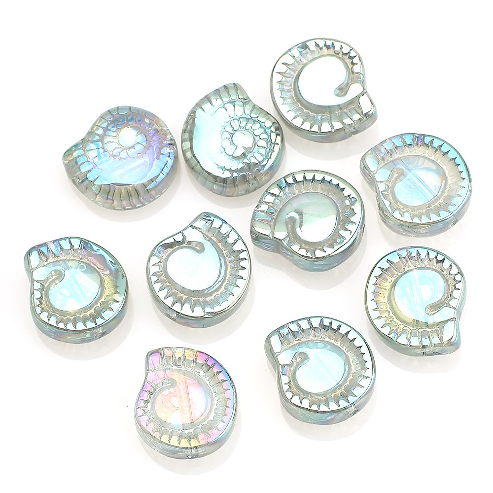 Electroplated Snail Glass Beads 12mm Transparent Iridescent 30pcs 12