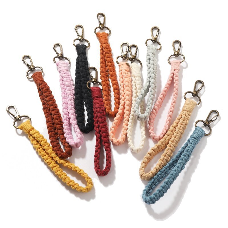 Woven Cotton Rope Wristlet Keychain Pastel Autumn Colors 5
