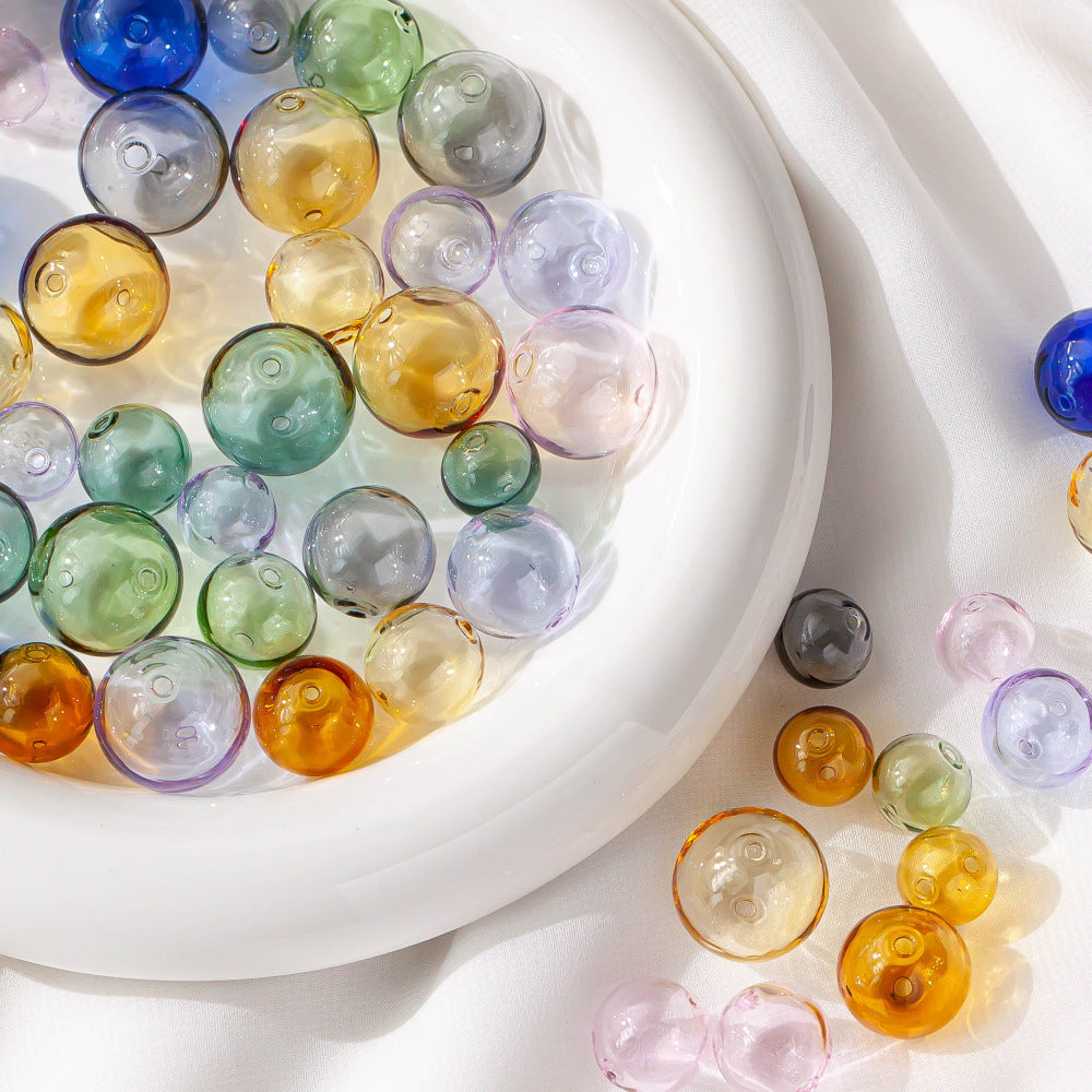 Clear Blown Glass Beads 12-18mm Multi Color Smooth Round 4pcs 4