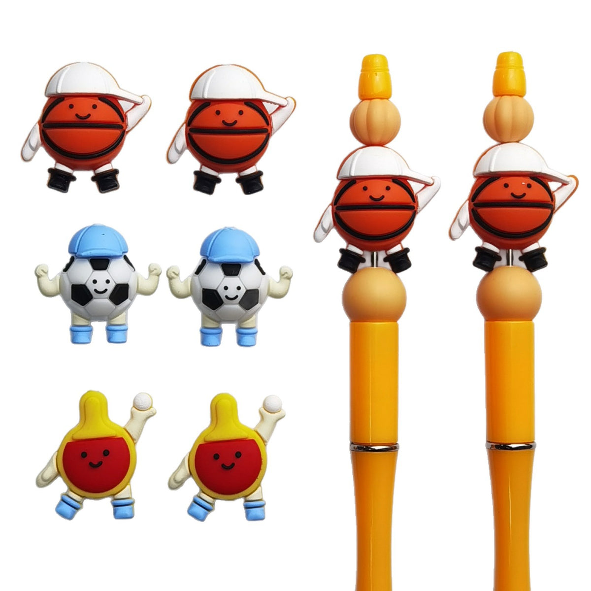 Silicone 3D Focal Beads Sports Football Basketball Characters Dynamic Poses 20pcs 2
