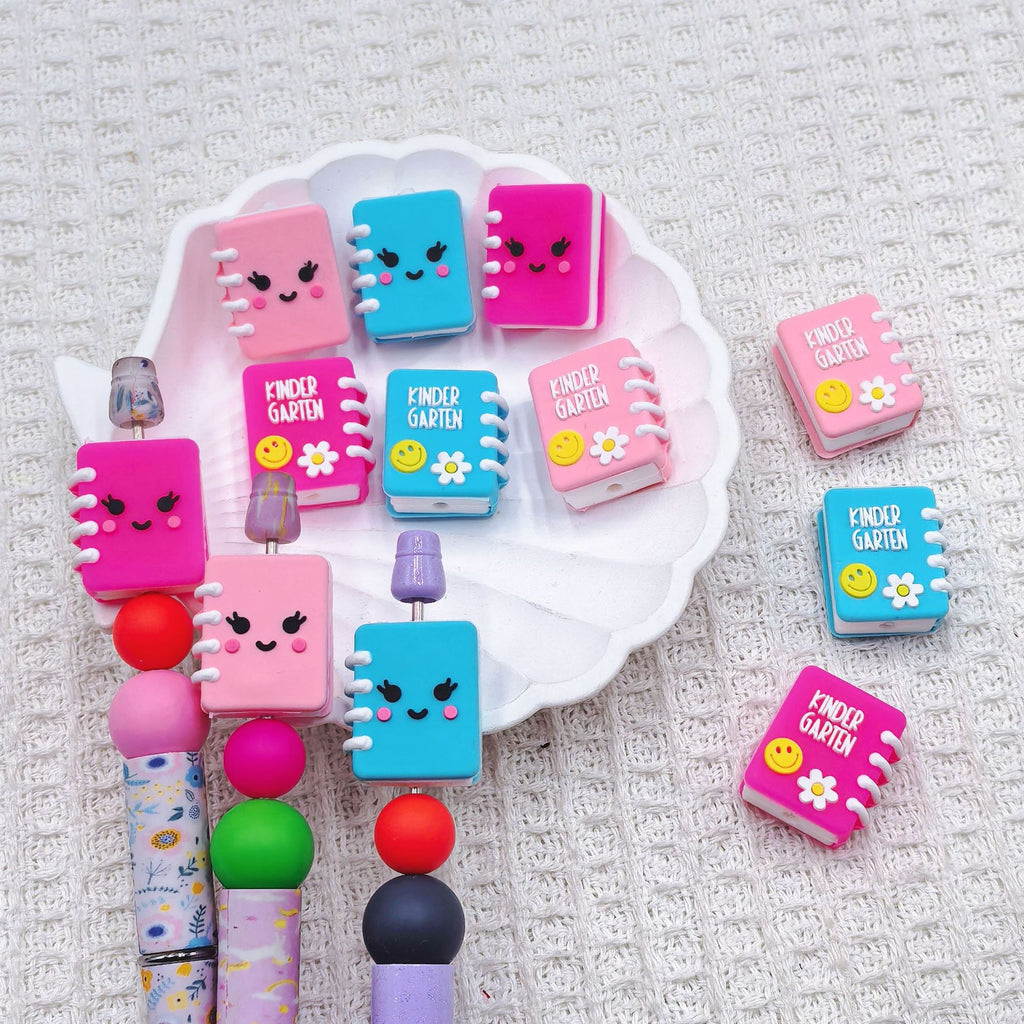 Silicone 3D Focal Beads Kindergarten Smiley Flower Book Spiral Binding 20pcs