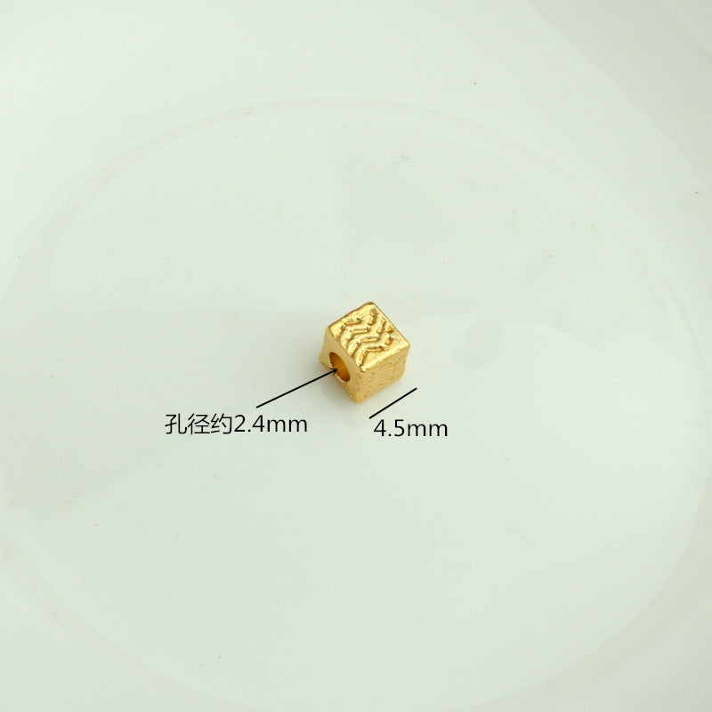 Square Metal Beads 4.5mm Matte Gold Wave Line Pattern 50pcs 2