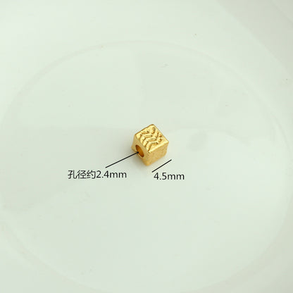 Square Metal Beads 4.5mm Matte Gold Wave Line Pattern 50pcs 2
