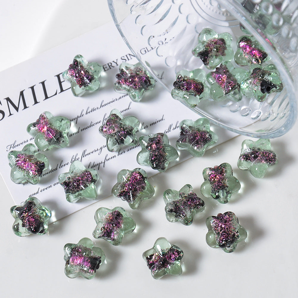 Lampwork Glass Beads Star 16mm Clear Stardust 5pcs 4