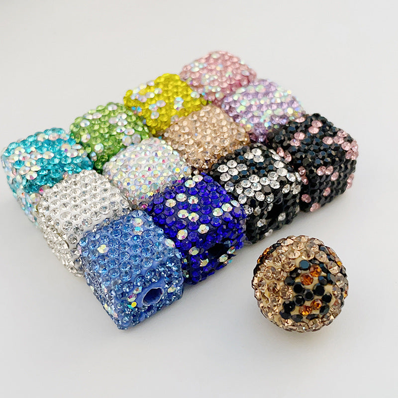 Leopard Print Rhinestone Polymer Clay Beads 14mm Square 15mm Round 10pcs