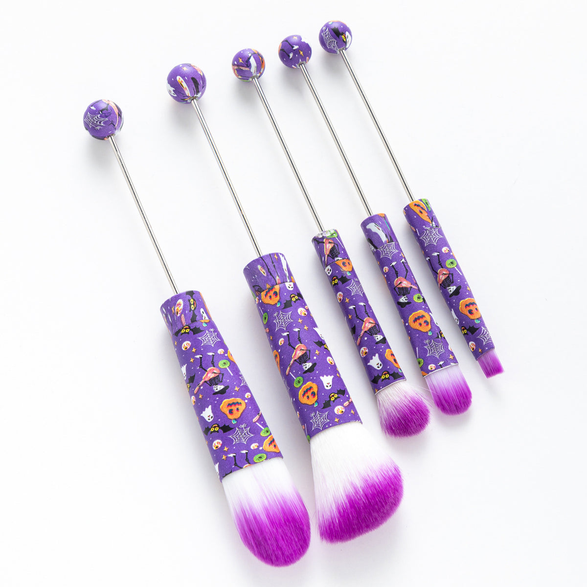Beadable Makeup Brushes Halloween Christmas Themed Colorful Handles 5pcs 8
