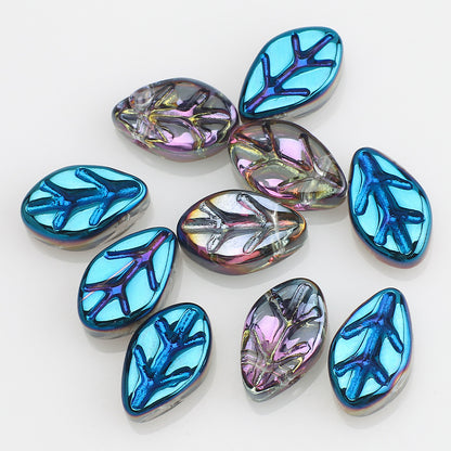 Czech Glass Leaves Glass Beads 7x11mm Electroplated 50pcs 11