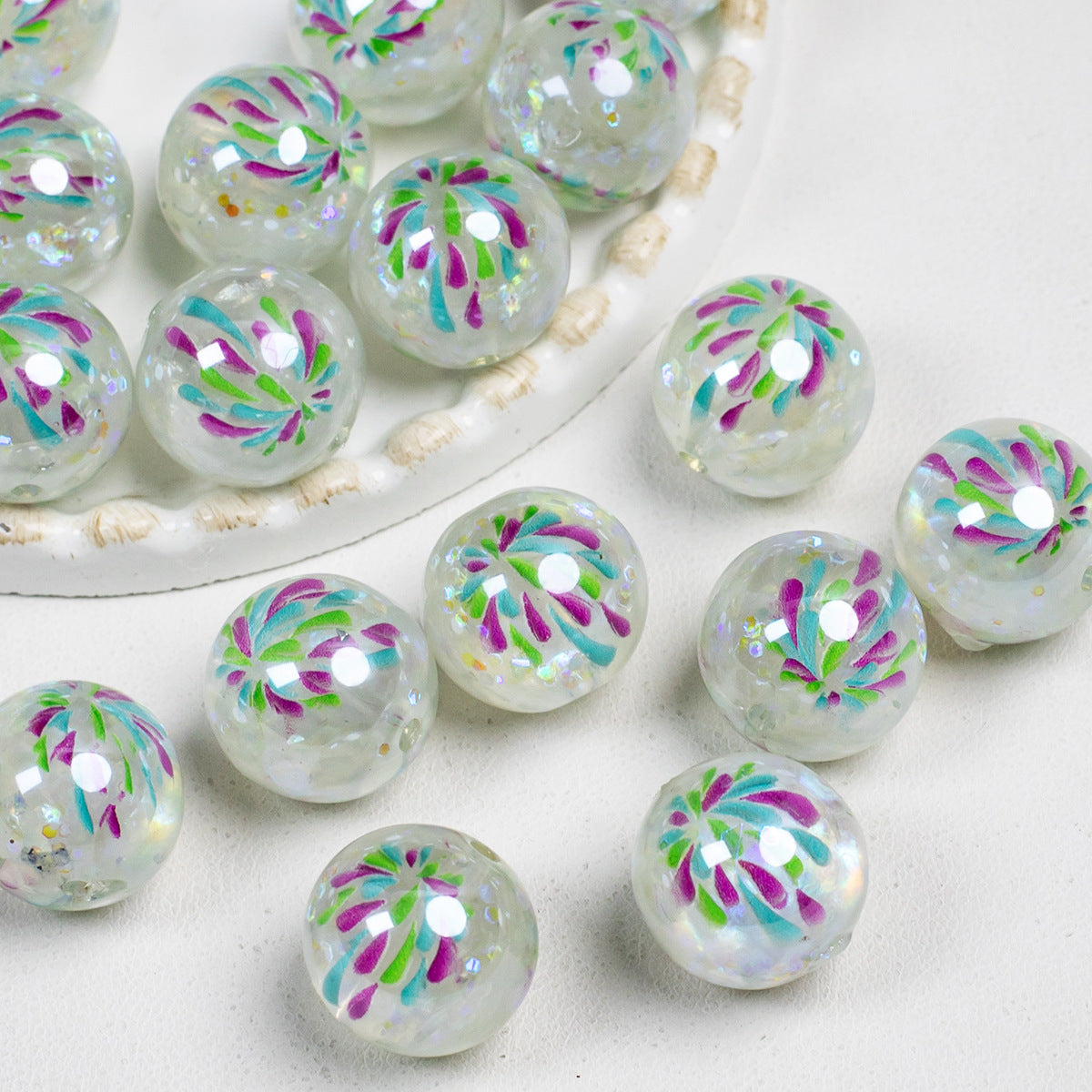 Luminous Fireworks Pattern Resin Beads 15mm Round 10pcs 13