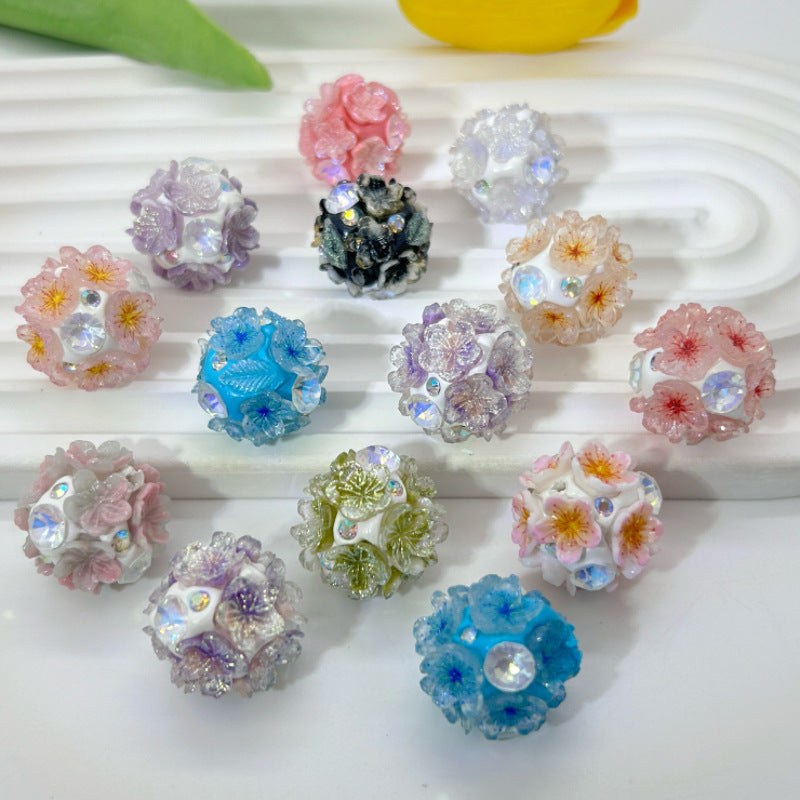 Floral Bubblegum Beads 20mm Shimmer Five Petal Flower Cluster 10pcs 2