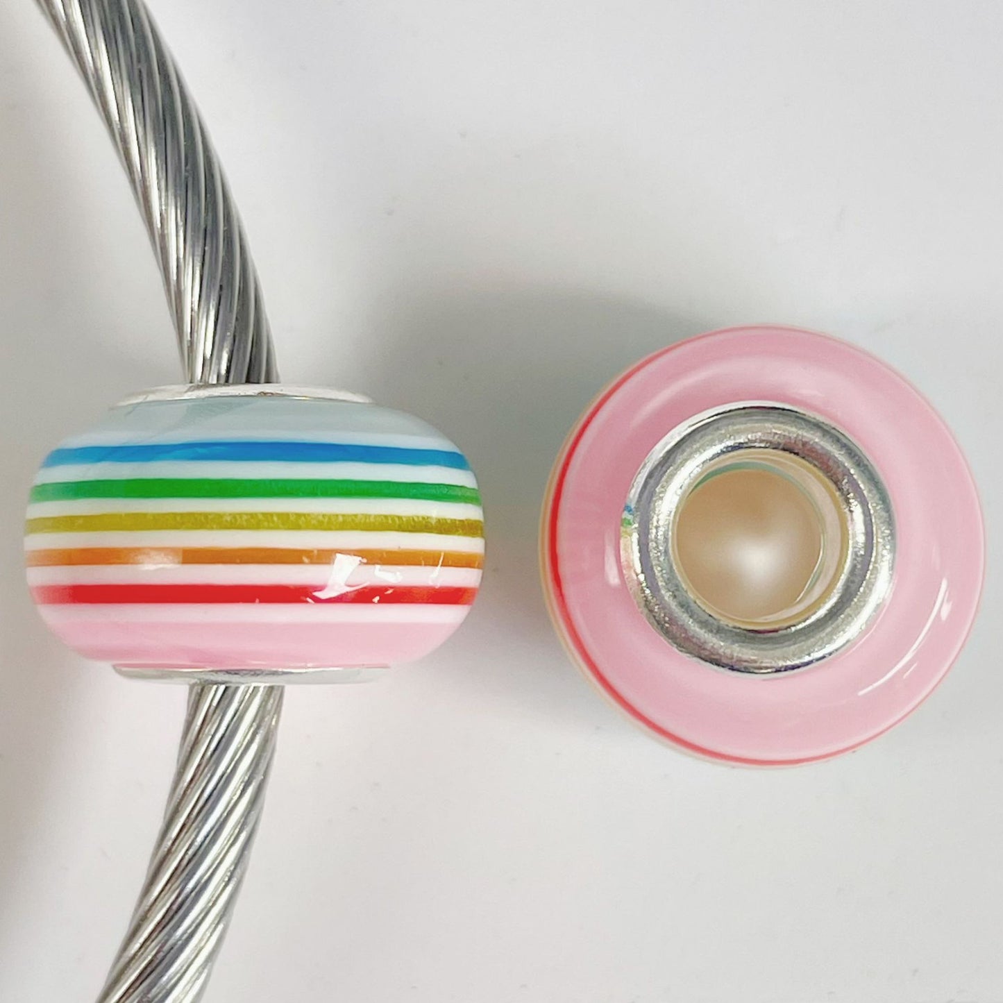 Acrylic Round Spacer Beads 14mm Rainbow Stripe Large Hole 50pcs 14