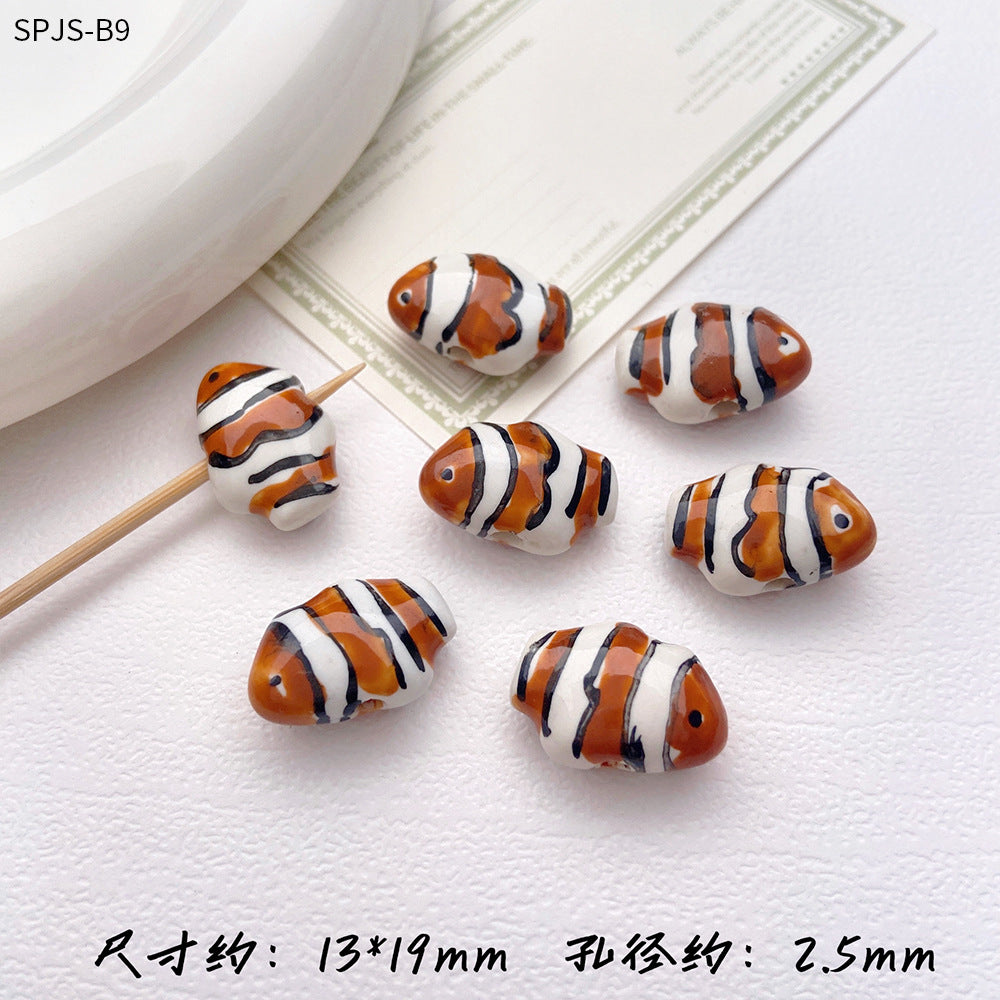 Hand Painted Fish Ceramic Beads 13x19mm Glazed Clownfish 1pc 8