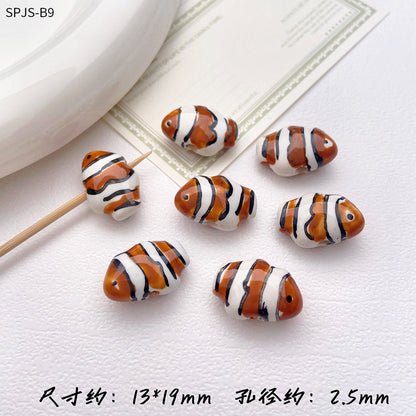Hand Painted Fish Ceramic Beads 13x19mm Glazed Clownfish 1pc 8