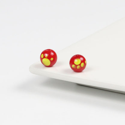 Lampwork Glass Beads Round 10mm Kitten Paws Pattern Glossy 50pcs 13
