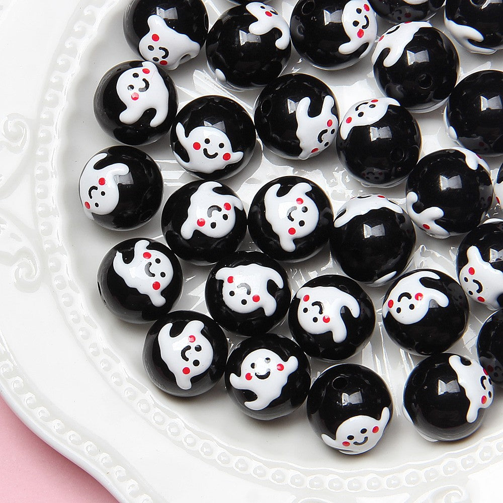 Hand-Painted Halloween Pumpkin Ghost Acrylic Beads 16mm 22