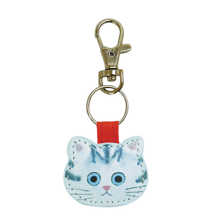 Kawaii Cat Keychain PU Leather Cute Animal Design 2pcs 8cm 9