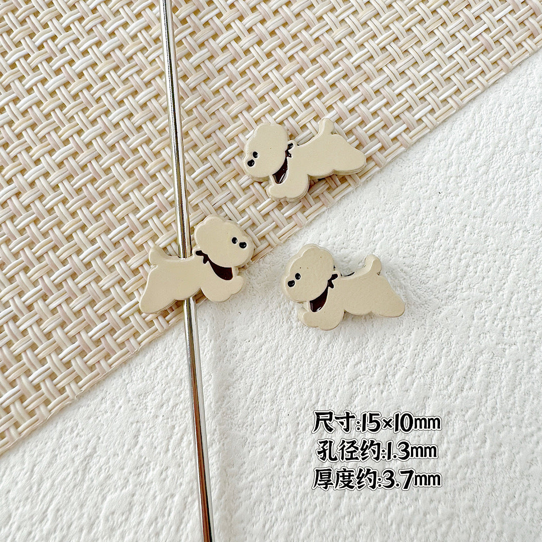 Baking Painted Bow Puppy and Dotted Kitten Metal Beads 15mm 20pcs 13