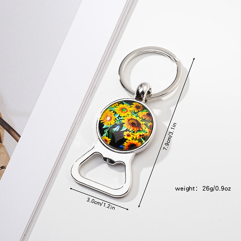 Metal Sunflower Bottle Opener Keychain Floral Design 7