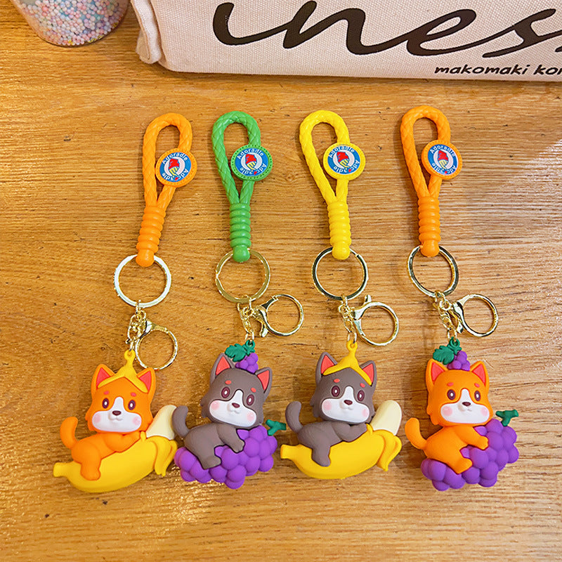 Soft Rubber Fruit Dog Keychain Cute Grape and Banana Design 4