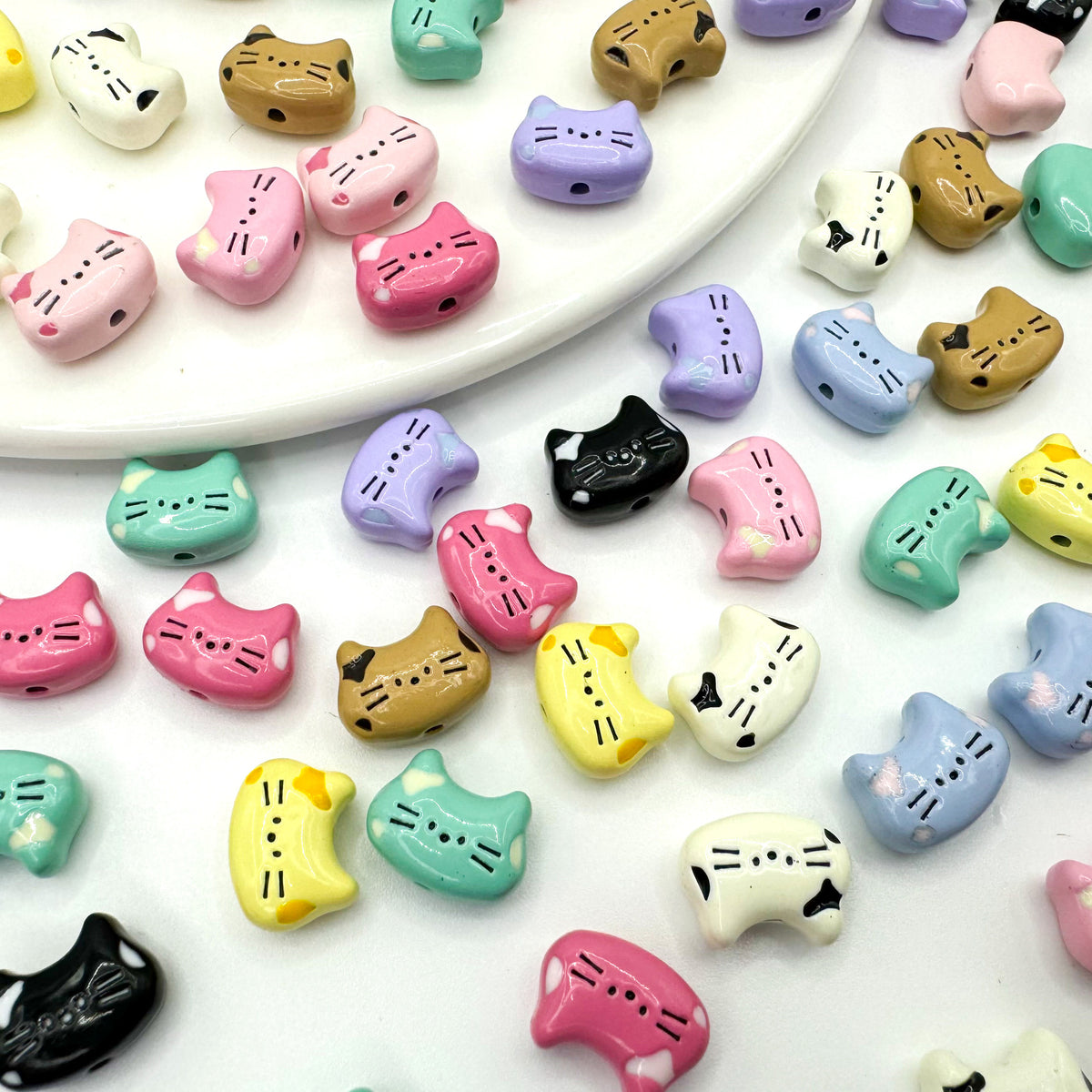 Kitten Metal Beads 12mm Baking Painted Colorful 10pcs 2