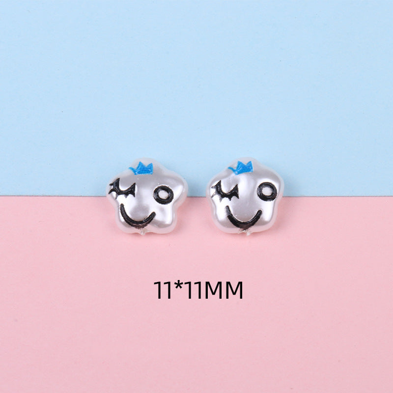 Hand Painted Cartoon Pattern Pearlized Acrylic Beads ABS Plastic 10pcs 11
