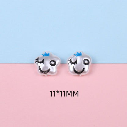 Hand Painted Cartoon Pattern Pearlized Acrylic Beads ABS Plastic 10pcs 11