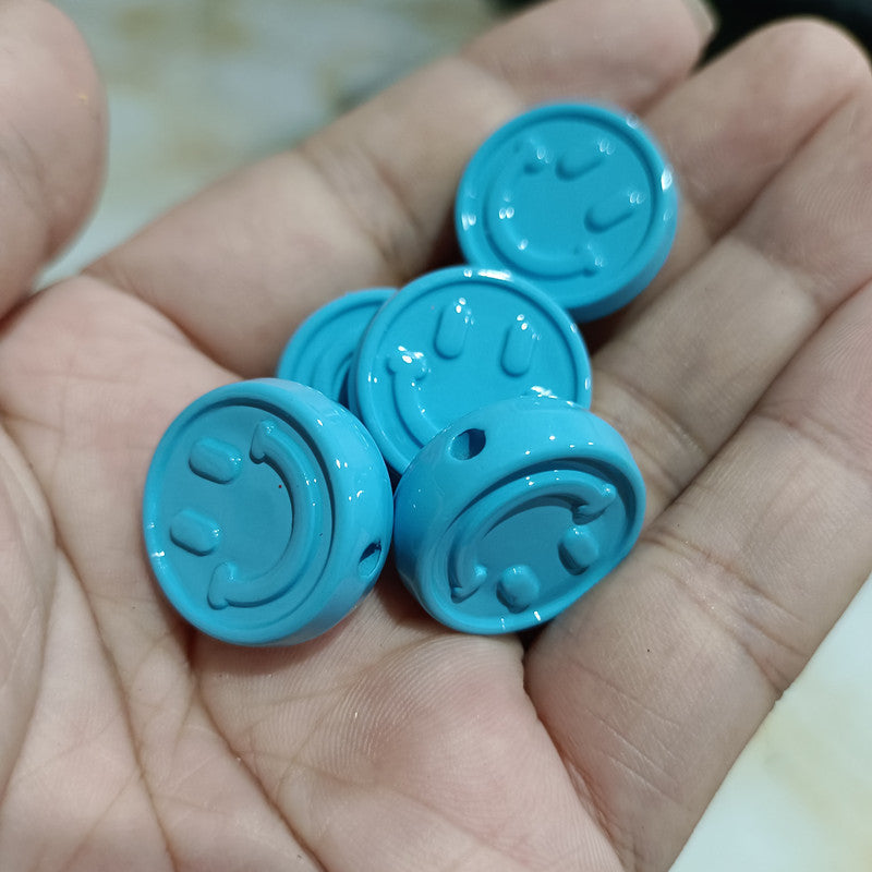 Painted Flat Round Acrylic Beads 20mm Double Smiley Colorful 100pcs 4