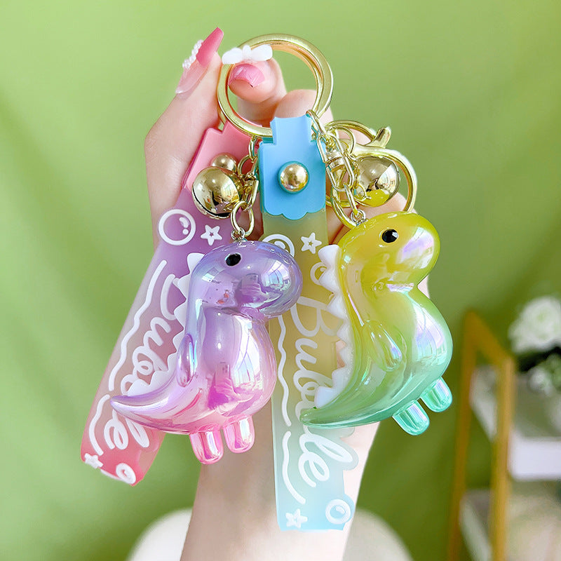Acrylic Gradient Luminous Dinosaur Keychain with Bell Charm 2