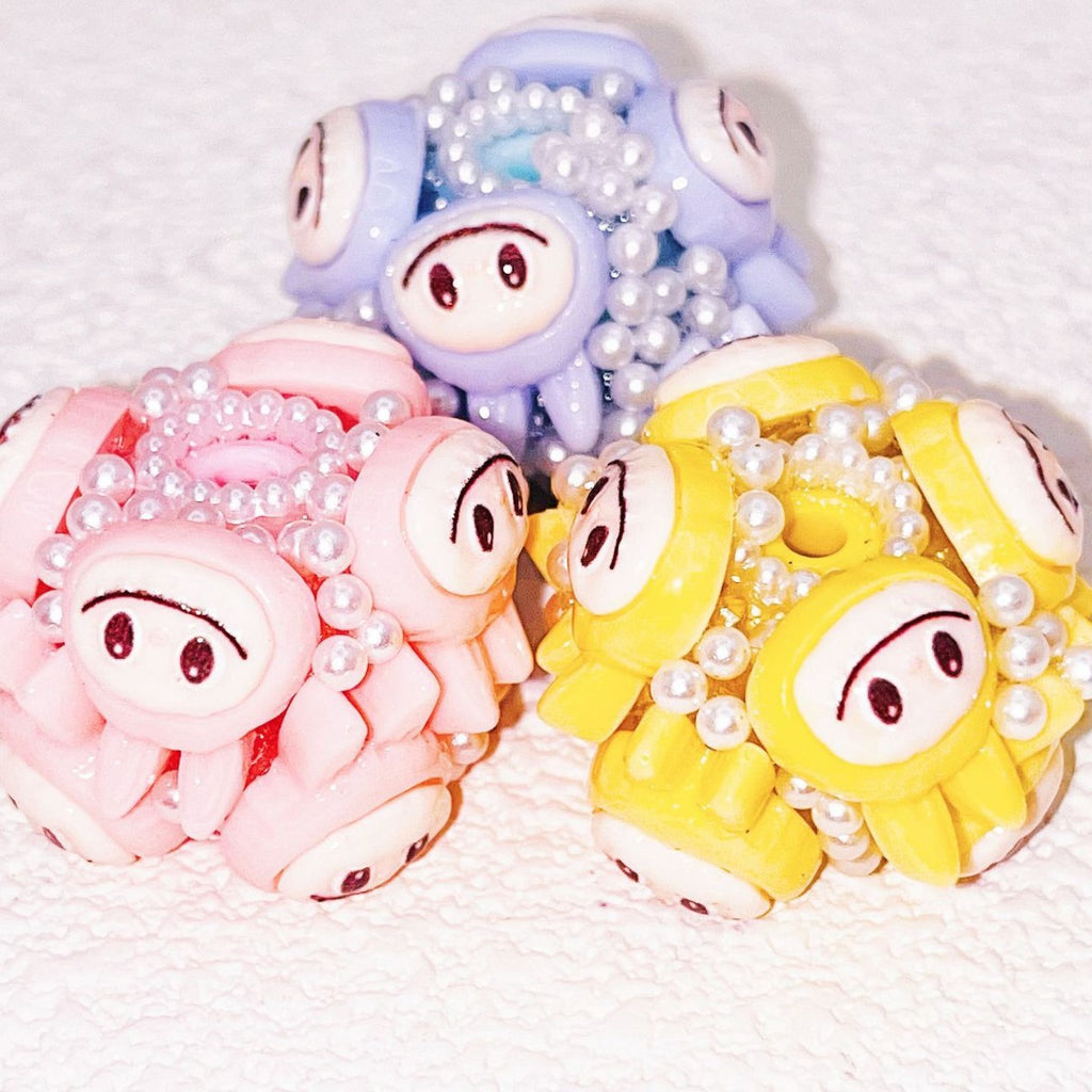 Handmade Round Clay Beads 25mm Adorable Pastel Faces 2pcs