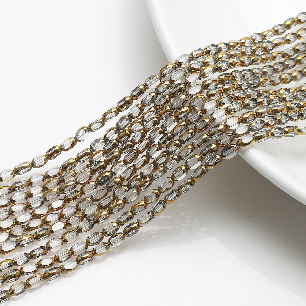 Electroplated Frosted Glass Beads 4mm x 6mm Metallic Edged 96pcs 6