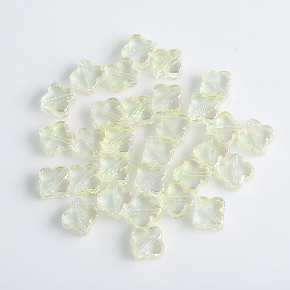 Electroplated Clover Glass Beads 10mm Metallic Colors 30pcs 16