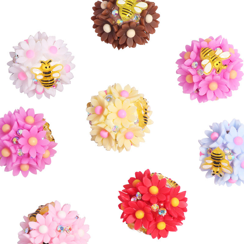 Floral Bubblegum Beads 20mm Buzzing Bee Resin Rhinestone 5pcs 5